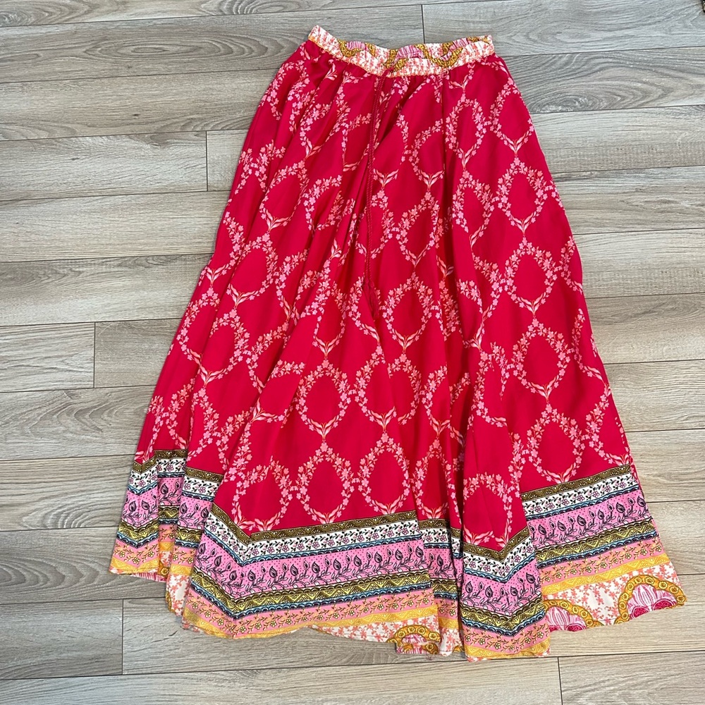 Elegant Red Patterned Skirt